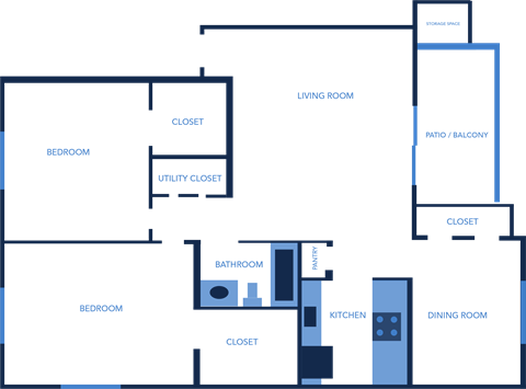 Two Bedroom, One Bathroom 965 Sq Ft Apartment Home at Captiva Club Apartments in Tampa, Florida
